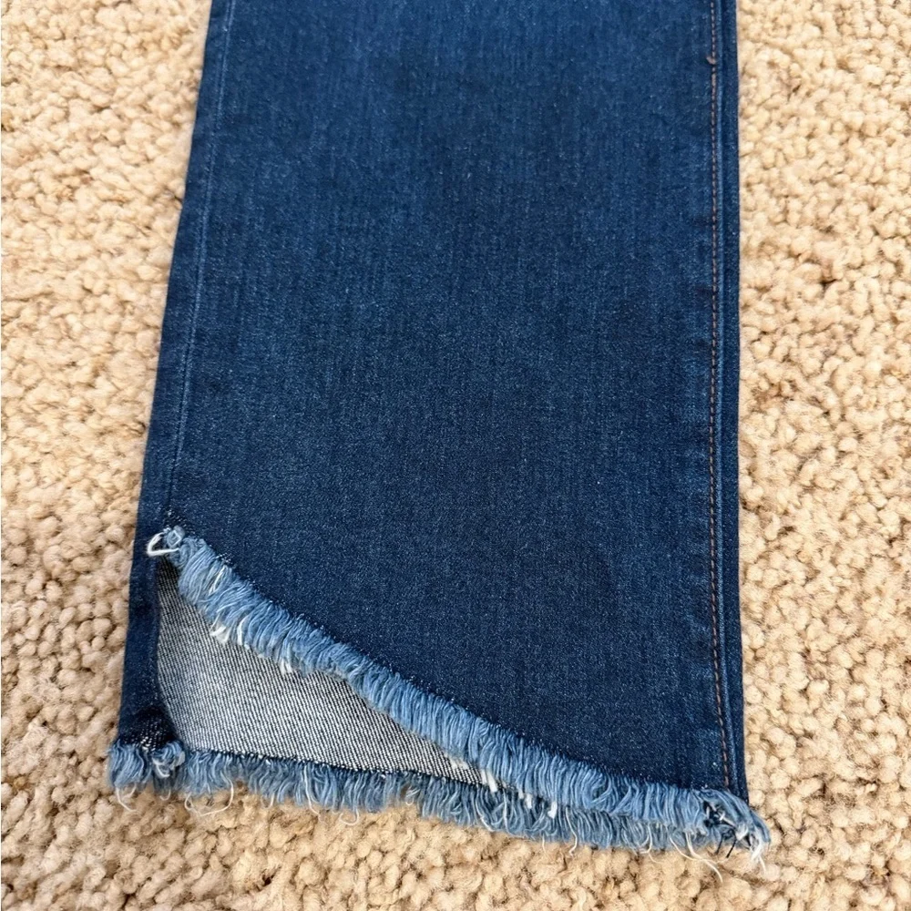 Ann Taylor LOFT Straight Leg Jeans 14 Dark Wash Frayed Hem 28” Inseam NWOT‎